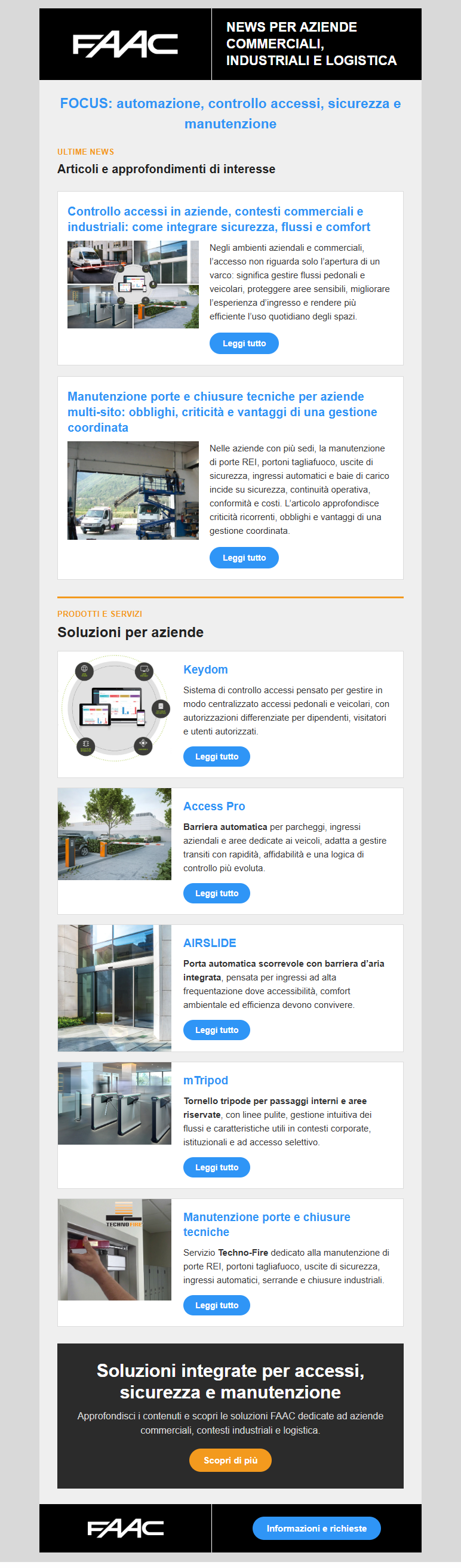 Screenshot della DEM FAAC realizzata da B2B Media Partner